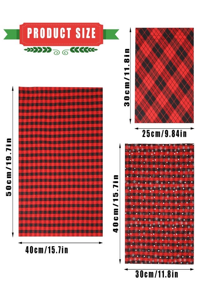 YUJUN 9PCS Christmas Drawstring Bags Cotton Buffalo Plaid Bags Sacks Xmas Red Black Wrapping Storage Bags with Kraft Tags for Christmas Candy Goodie Holiday party Favors(3 Sizes) - Image 2